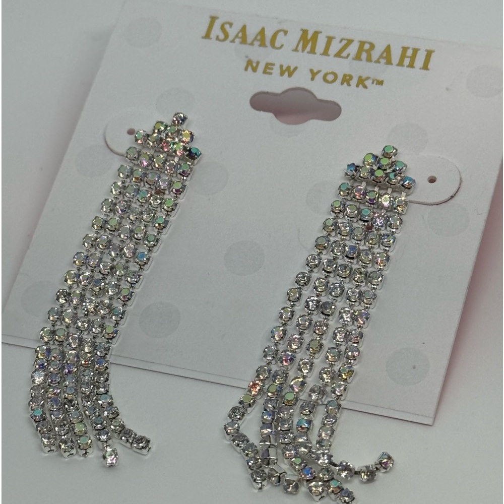 ISAAC MIZRAHI Silver Tone Crystal Dangling Post  Earrings